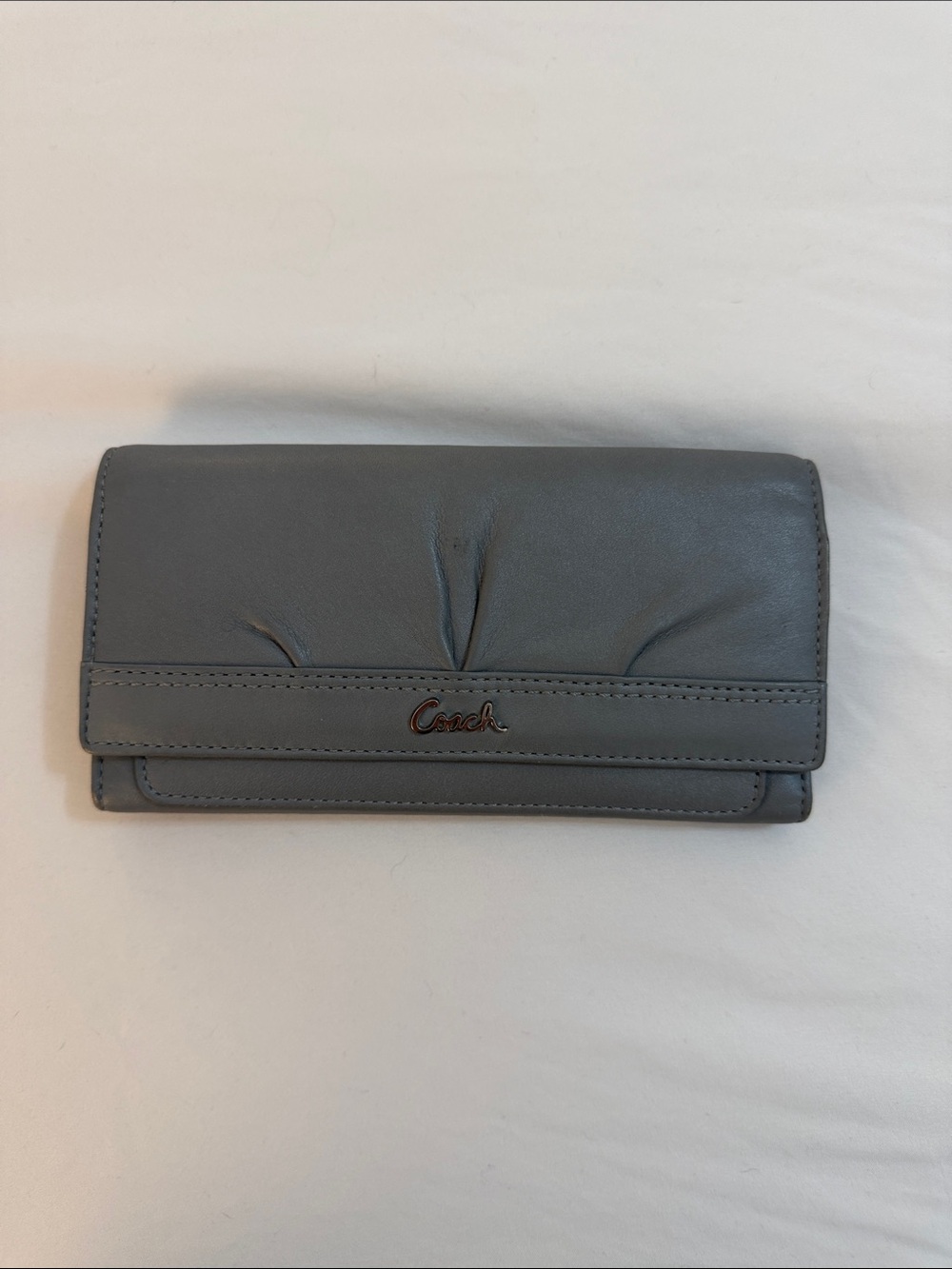 Coach Gray Leather Foldover Wallet with Gathered Detail
